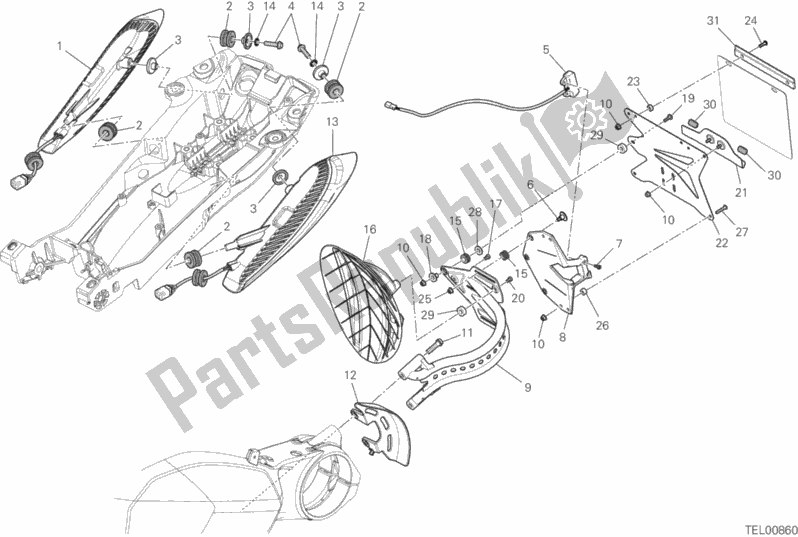 Tutte le parti per il Portatarga - Fanale Posteriore del Ducati Diavel FL Brasil 1200 2015